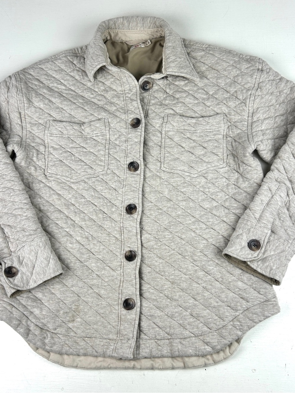 Faherty Epic Quilted Fleece Overshirt Shacket Oatmeal Size XS